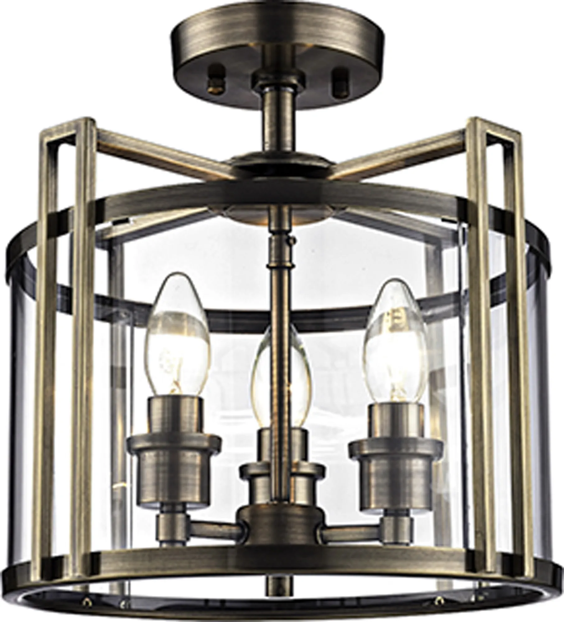 IL31090  Eaton Glass Semi Flush 3 Light Antique Brass